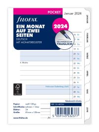 Filofax Pocket Kalendereinlage 2024 1 Monat auf 2 Seiten Weiß Deutsch